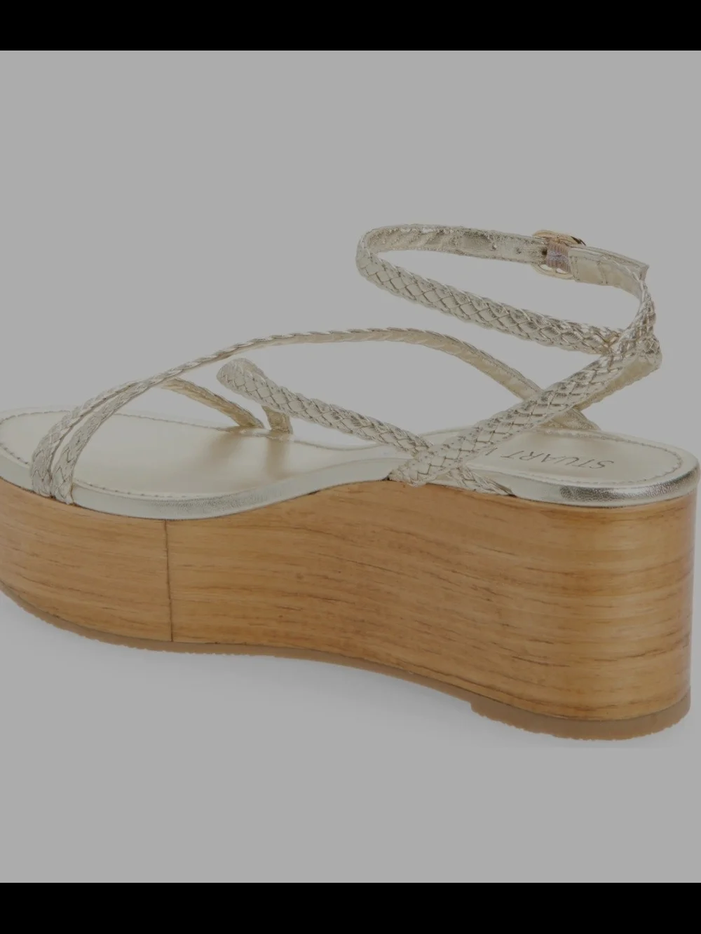 Stuart Weitzman Metallic Silver Braided Ankle-Strap Platform Sandal